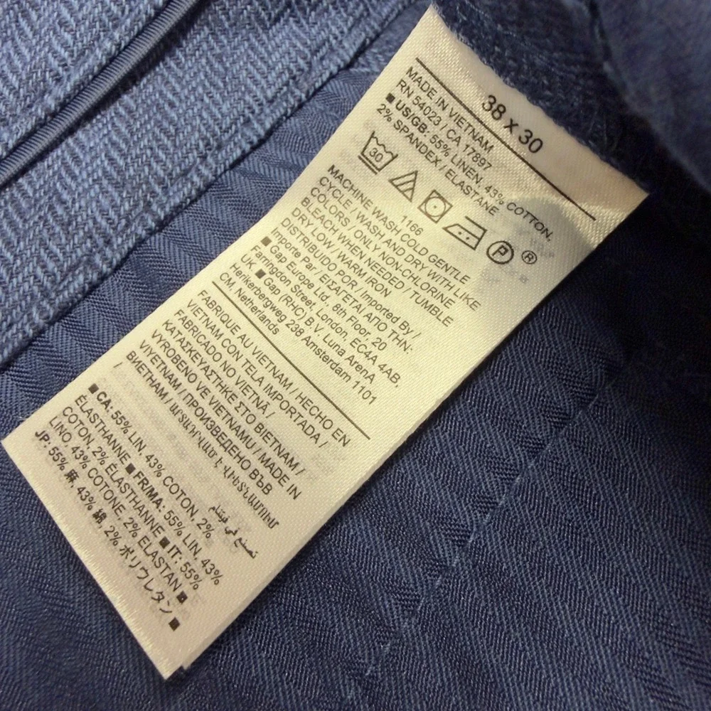 Banana Republic Pants Mens 38x30 Tailored Fit Blue Herringbone Linen Blend
